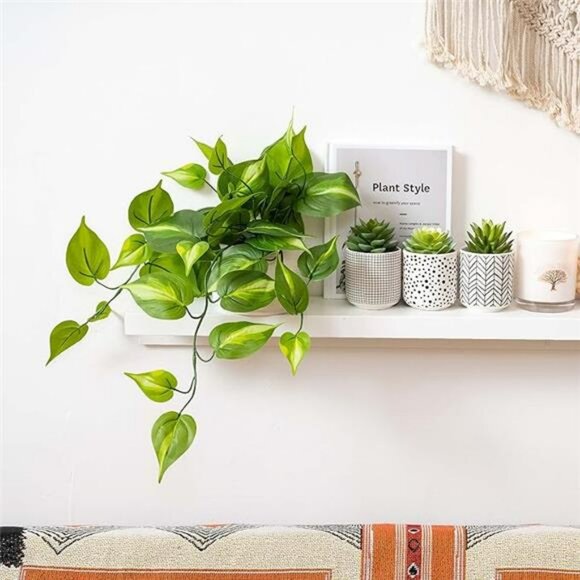 Artificial pothos plant faux trailing ivy in ceramic pot shelf decor indoor outd - Picture 7 of 7